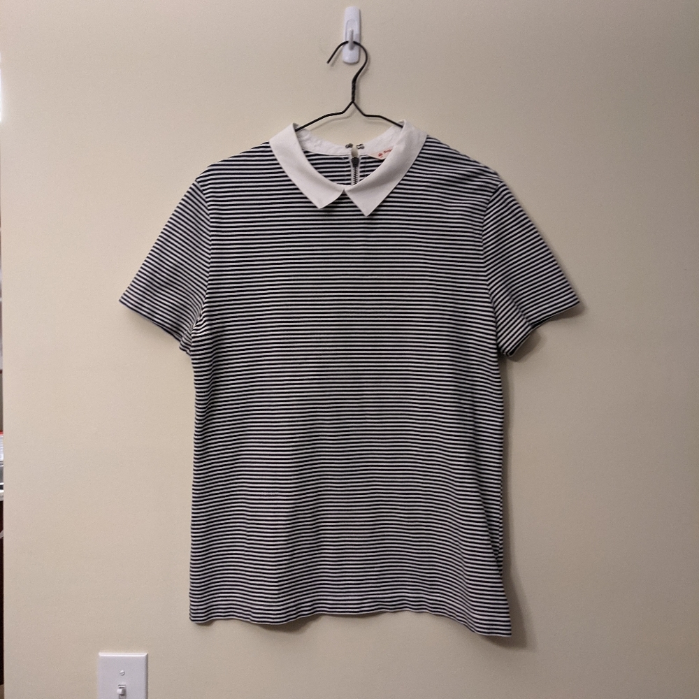 BROOKS BROTHERS White Collar Striped Tee with Zippered Back